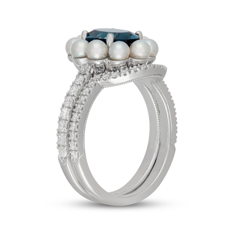 Main Image 2 of Neil Lane Oval-Cut London Blue Topaz, Diamond & Akoya Cultured Pearl Bridal Set 1/2 ct tw 14K White Gold