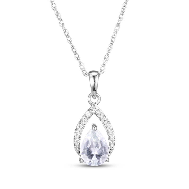 Main Image 2 of Pear-Shaped White Lab-Created Sapphire Necklace & Drop Earrings Gift Set Sterling Silver