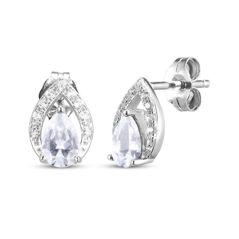 Main Image 3 of Pear-Shaped White Lab-Created Sapphire Necklace & Drop Earrings Gift Set Sterling Silver