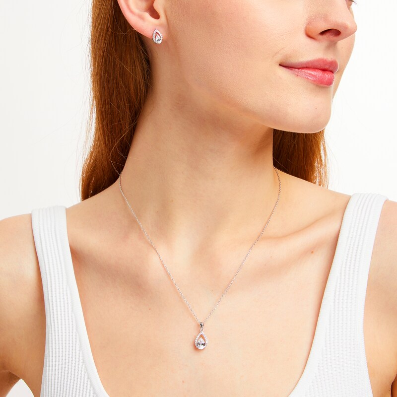 Main Image 4 of Pear-Shaped White Lab-Created Sapphire Necklace & Drop Earrings Gift Set Sterling Silver