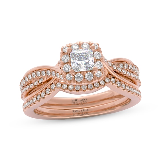 THE LEO Prisma Diamond Princess-Cut Halo Bridal Set 3/4 ct tw 14K Rose Gold
