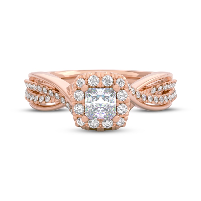 Main Image 3 of THE LEO Prisma Diamond Princess-Cut Halo Engagement Ring 5/8 ct tw 14K Rose Gold