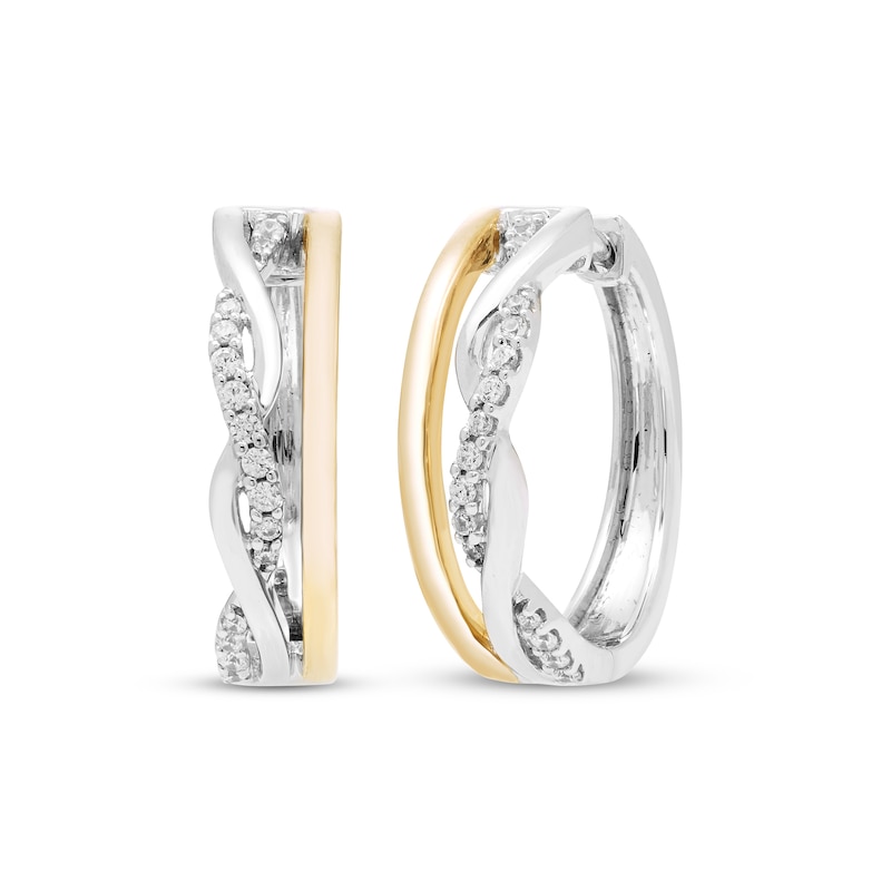 Main Image 1 of Diamond Hoop Earrings 1/6 ct tw Sterling Silver 10K Yellow Gold