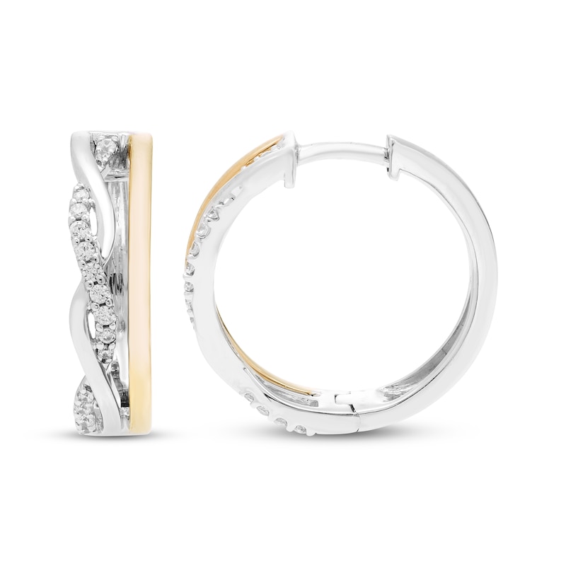 Main Image 3 of Diamond Hoop Earrings 1/6 ct tw Sterling Silver 10K Yellow Gold