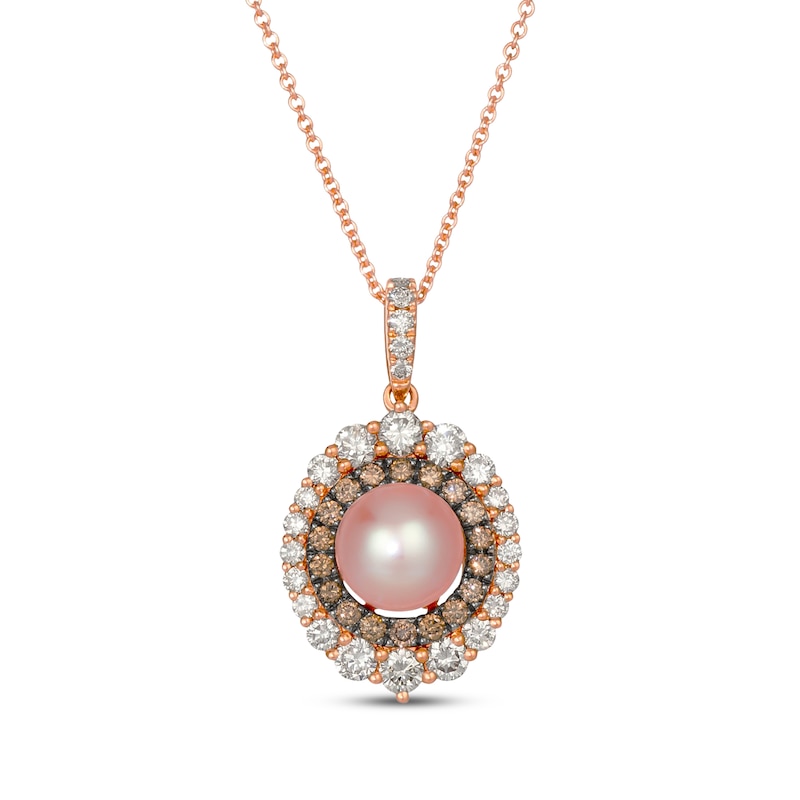 Main Image 1 of Le Vian Cultured Pink Pearl Necklace 7/8 ct tw Diamonds 14K Strawberry Gold 18"