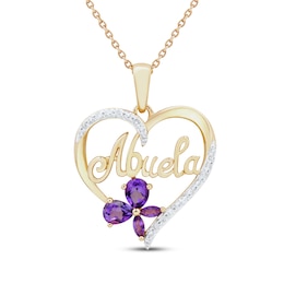 Amethyst & Diamond "Abuela" Heart Necklace 1/10 ct tw 14K Yellow Gold 18"