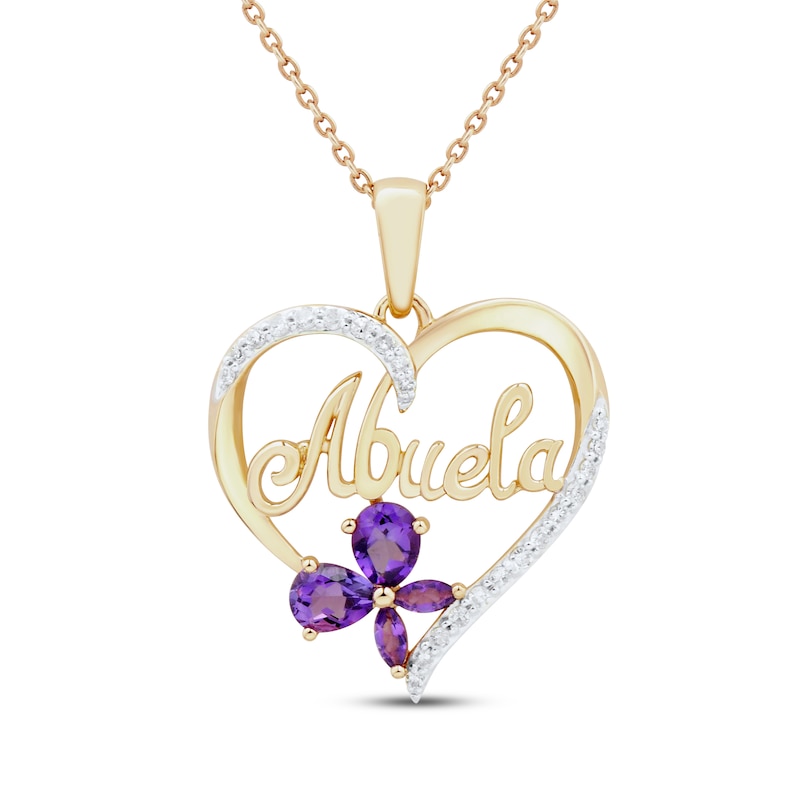 Main Image 1 of Amethyst & Diamond "Abuela" Heart Necklace 1/10 ct tw 14K Yellow Gold 18"