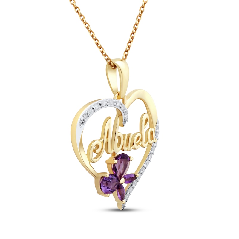 Main Image 2 of Amethyst & Diamond "Abuela" Heart Necklace 1/10 ct tw 14K Yellow Gold 18"