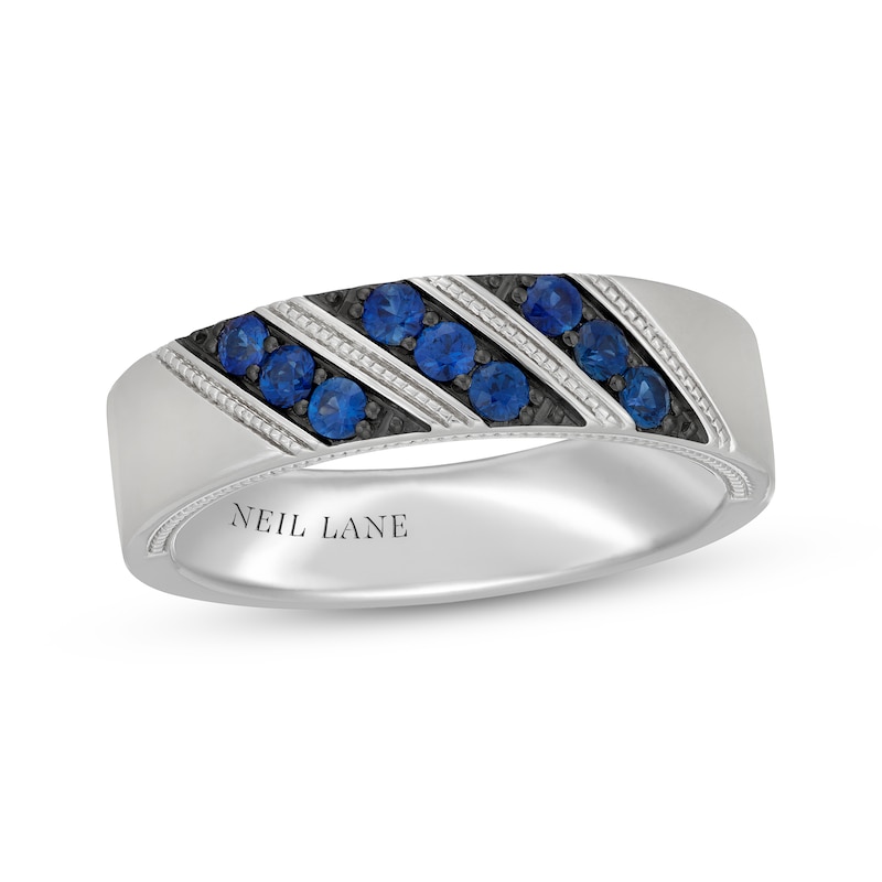 Main Image 1 of Neil Lane Men's Round-Cut Natural Blue Sapphire Wedding Band 14K White Gold