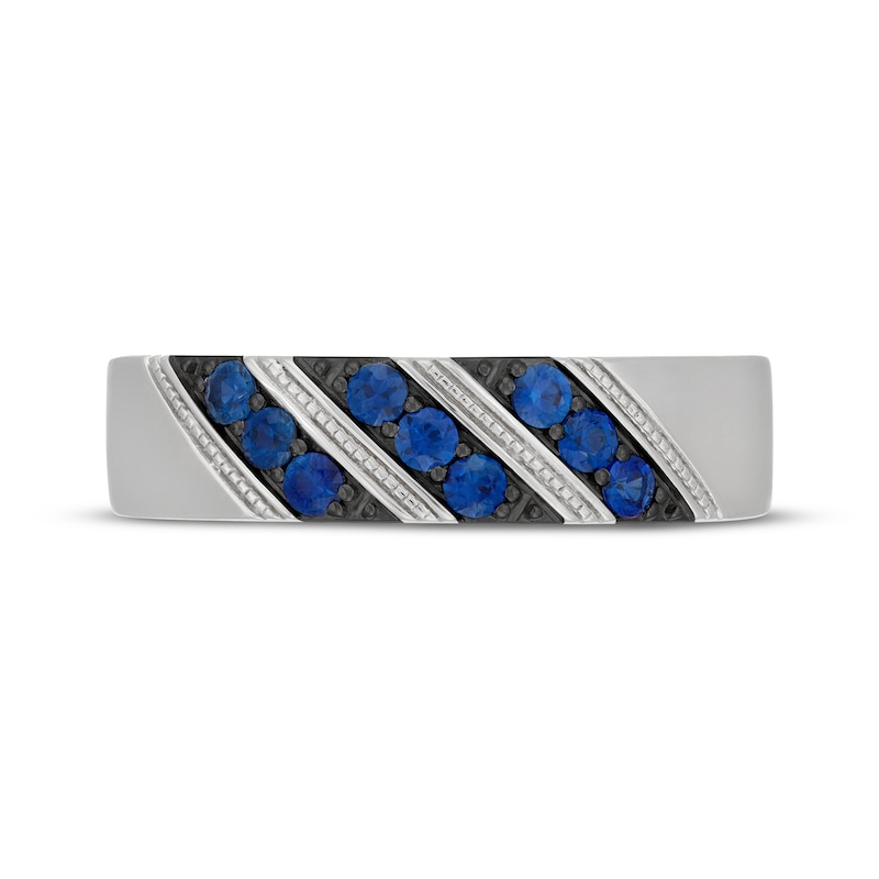 Main Image 3 of Neil Lane Men's Round-Cut Natural Blue Sapphire Wedding Band 14K White Gold
