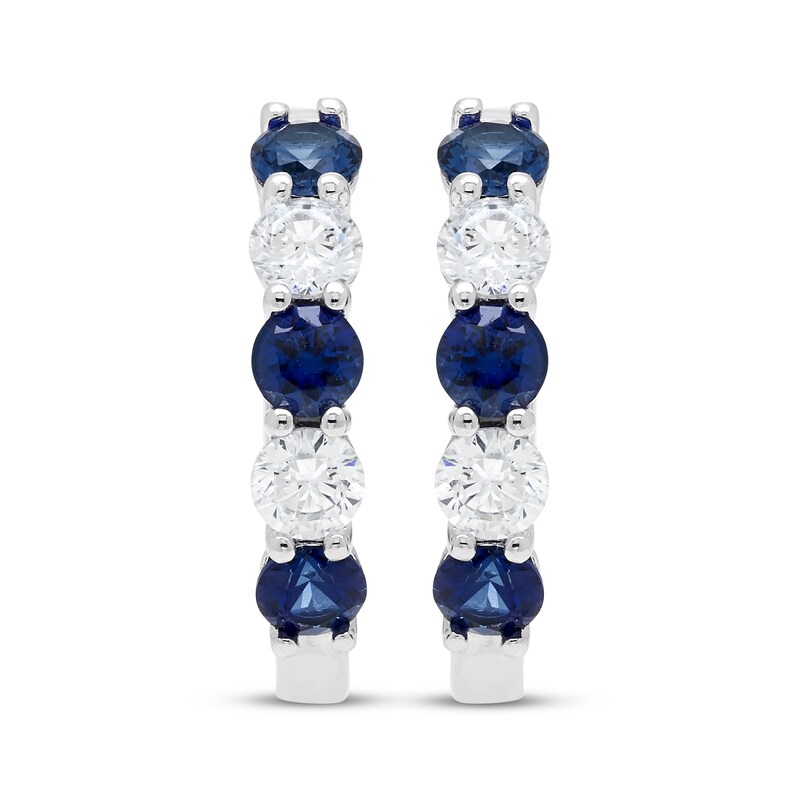 Main Image 2 of Lab-Grown diamond & Blue Lab-Created Sapphire Hoop Earrings 3/8 ct tw 14K White Gold