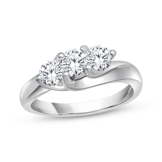 Memories Moments Magic Round-Cut Diamond Three-Stone Engagement Ring 1 ct tw 14K White Gold