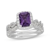 Thumbnail Image 1 of Neil Lane Radiant-Cut Amethyst & Diamond Halo Bridal Set 5/8 ct tw 14K White Gold