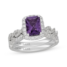 Neil Lane Radiant-Cut Amethyst & Diamond Halo Bridal Set 5/8 ct tw 14K White Gold