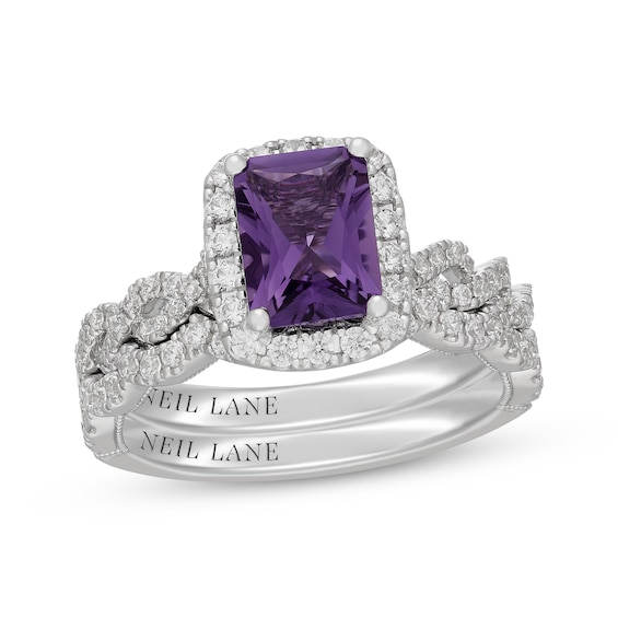 Neil Lane Radiant-Cut Amethyst & Diamond Halo Bridal Set 5/8 ct tw 14K White Gold