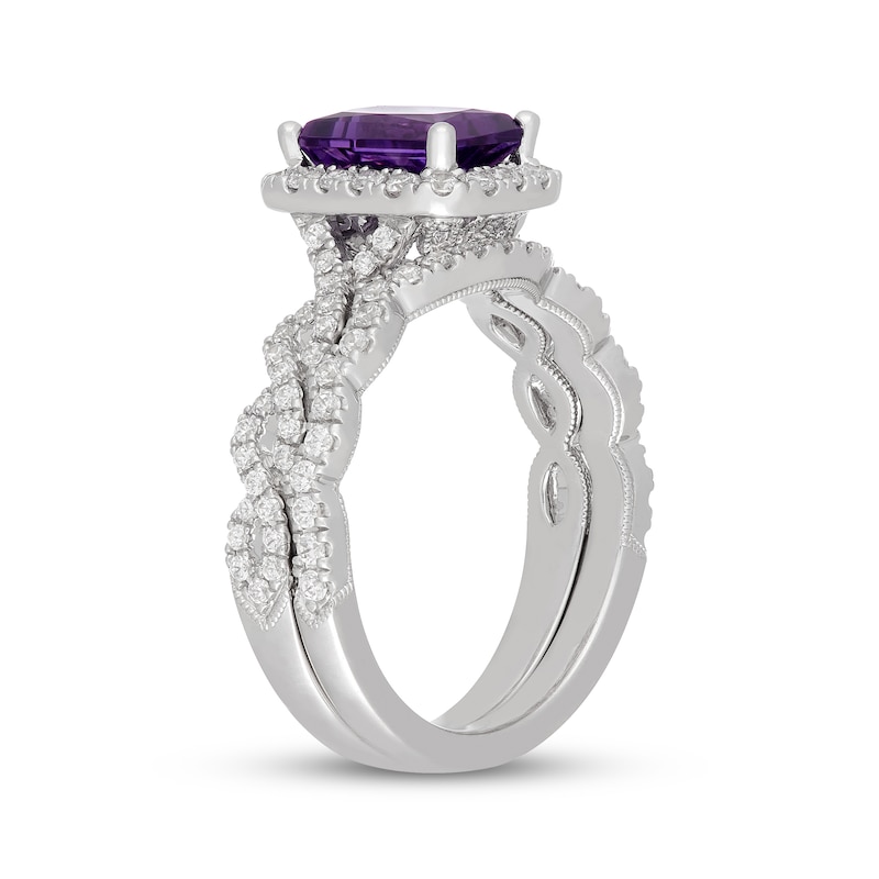 Main Image 2 of Neil Lane Radiant-Cut Amethyst & Diamond Halo Bridal Set 5/8 ct tw 14K White Gold