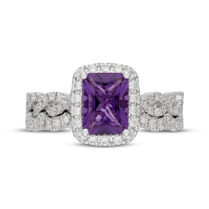 Main Image 3 of Neil Lane Radiant-Cut Amethyst & Diamond Halo Bridal Set 5/8 ct tw 14K White Gold
