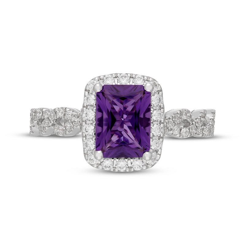 Main Image 3 of Neil Lane Radiant-Cut Amethyst & Diamond Halo Engagement Ring 1/2 ct tw 14K White Gold