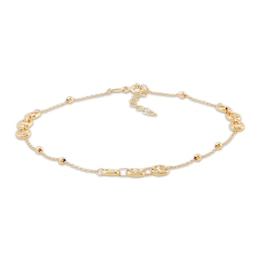 Mariner Link & Bead Station Anklet Hollow 10K Yellow Gold 10"