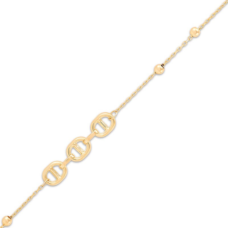Main Image 2 of Mariner Link & Bead Station Anklet Hollow 10K Yellow Gold 10"