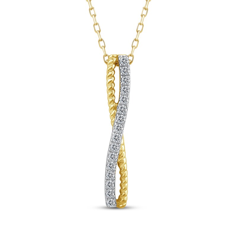 Main Image 1 of Threads of Love Diamond Crossover Vertical Bar Necklace 1/10 ct tw 10K Yellow Gold 18"
