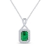 Thumbnail Image 1 of Octagon-Cut Lab-Created Emerald & White Lab-Created Sapphire Necklace Sterling Silver 18"