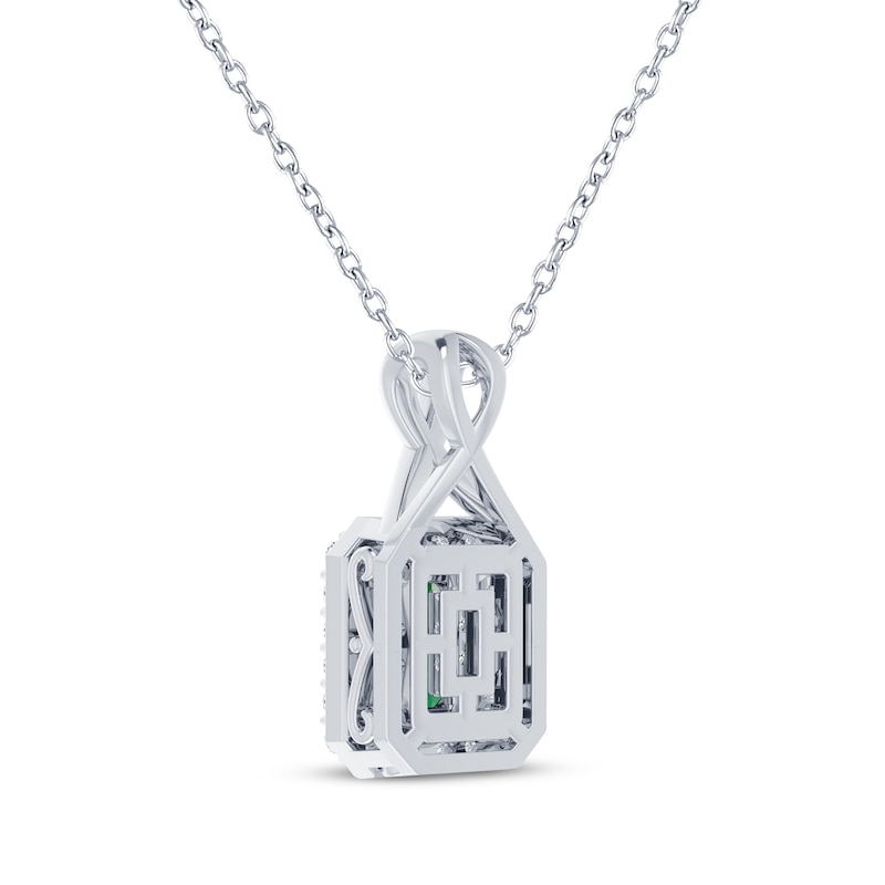 Main Image 3 of Octagon-Cut Lab-Created Emerald & White Lab-Created Sapphire Necklace Sterling Silver 18"