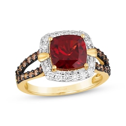Le Vian Chocolatier Cushion-Cut Garnet Ring 1/2 ct tw Diamonds 14K Honey Gold