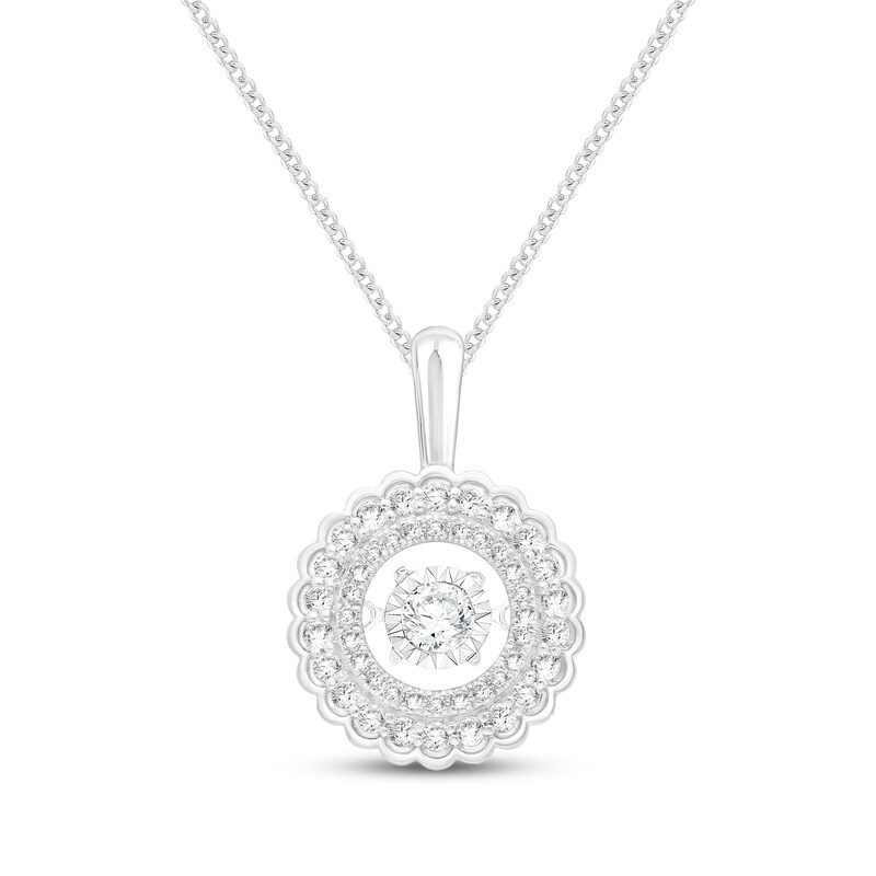 Main Image 1 of Unstoppable Love Diamond Scalloped Halo Necklace 1/2 ct tw 10K White Gold 19"