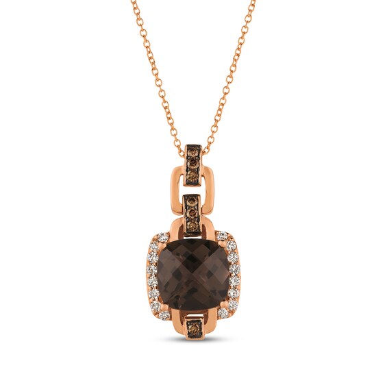 Le Vian Cushion-Cut Chocolate Quartz Chain Link Necklace 1/3 ct tw Diamonds 14K Strawberry Gold 18"