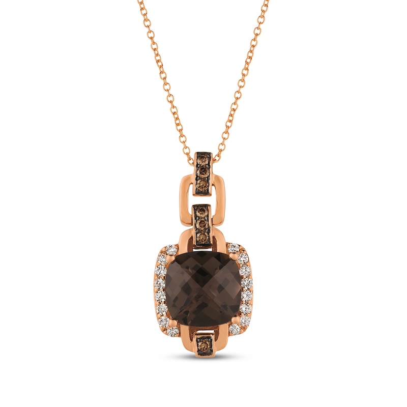 Main Image 1 of Le Vian Cushion-Cut Chocolate Quartz Chain Link Necklace 1/3 ct tw Diamonds 14K Strawberry Gold 18"