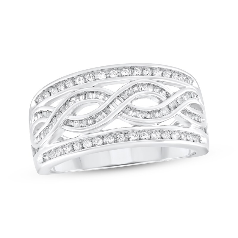 Main Image 1 of Baguette & Round-Cut Diamond Multi-Row Twist Ring 1/4 ct tw Sterling Silver