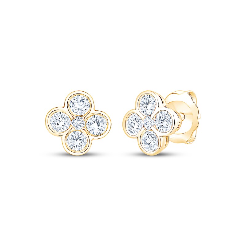 Main Image 1 of Diamond Clover Stud Earrings 1/2 ct tw 18K Yellow Gold