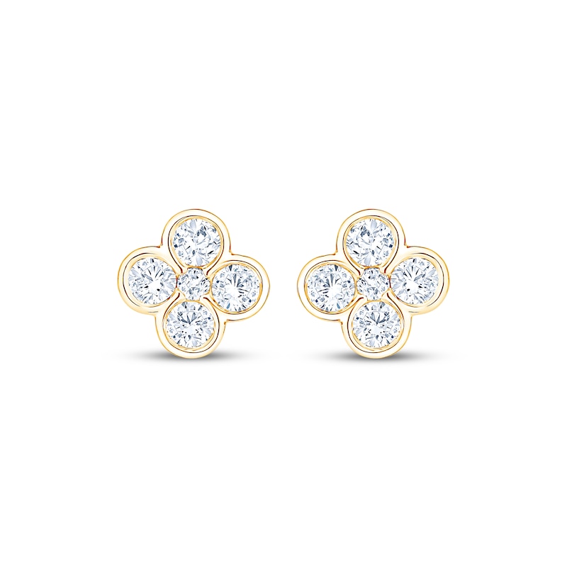 Main Image 2 of Diamond Clover Stud Earrings 1/2 ct tw 18K Yellow Gold