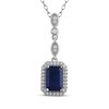 Thumbnail Image 1 of Octagon-Cut Natural Blue Sapphire & Diamond Drop Necklace 1/10 ct tw 14K White Gold 18"
