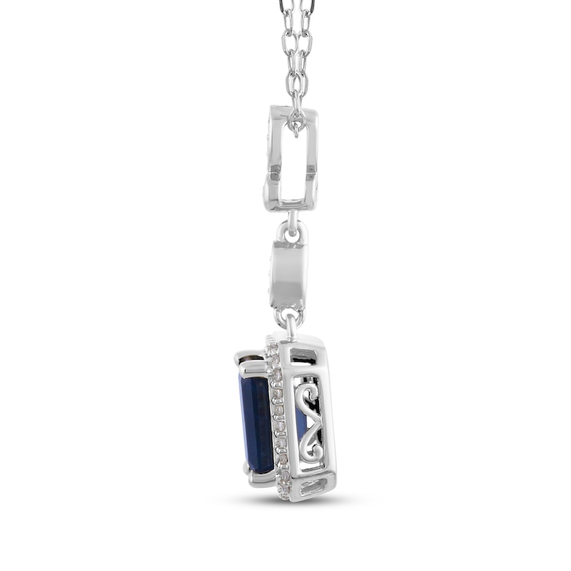 Main Image 2 of Octagon-Cut Natural Blue Sapphire & Diamond Drop Necklace 1/10 ct tw 14K White Gold 18"