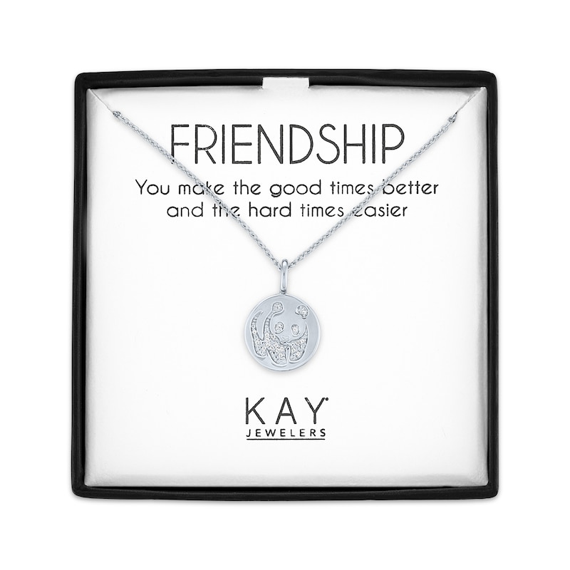 Main Image 1 of Panda Disc Necklace with Diamonds Sterling Silver 18"