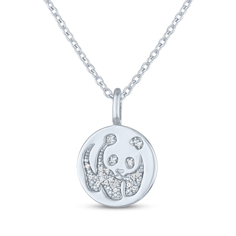 Main Image 2 of Panda Disc Necklace with Diamonds Sterling Silver 18"