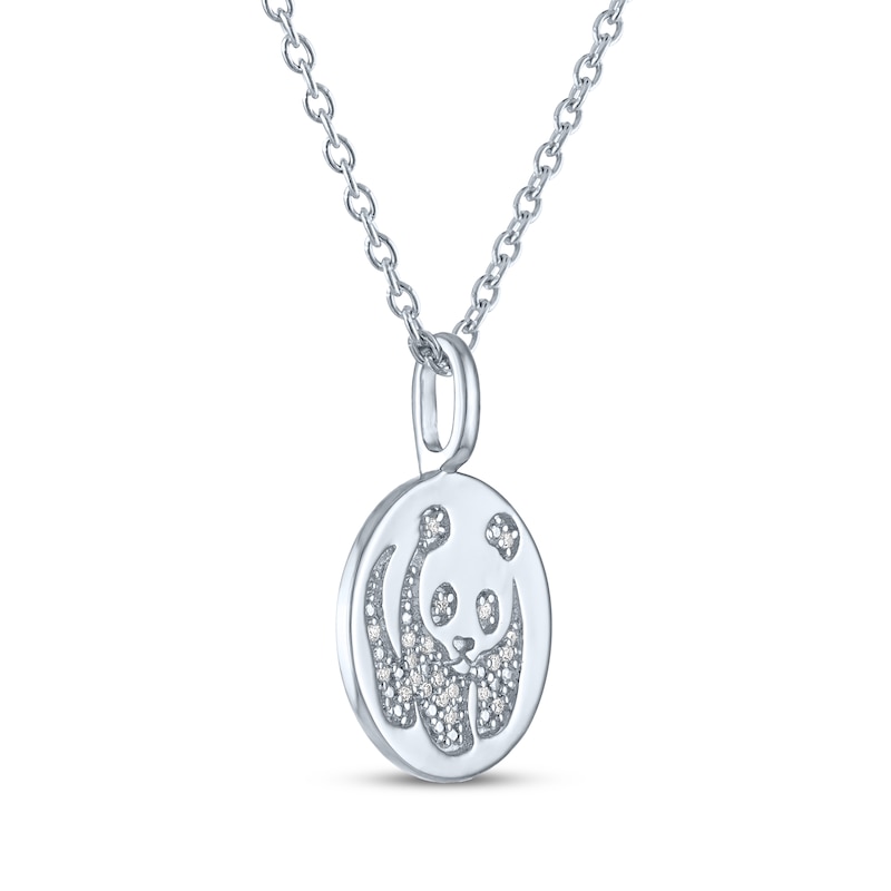 Main Image 3 of Panda Disc Necklace with Diamonds Sterling Silver 18"