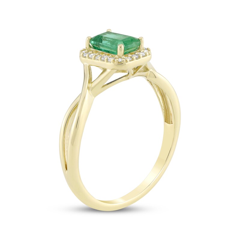 Main Image 2 of Emerald-Cut Natural Emerald & Diamond Ring 1/10 ct tw 14K Yellow Gold