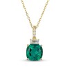 Thumbnail Image 1 of Cushion-Cut Lab-Created Emerald & White Lab-Created Sapphire Necklace 18K Yellow Gold-Plated Sterling Silver 18"