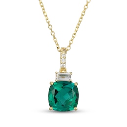 Cushion-Cut Lab-Created Emerald & White Lab-Created Sapphire Necklace 18K Yellow Gold-Plated Sterling Silver 18"