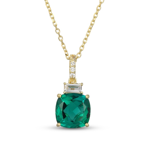 Cushion-Cut Lab-Created Emerald & White Lab-Created Sapphire Necklace 18K Yellow Gold-Plated Sterling Silver 18"