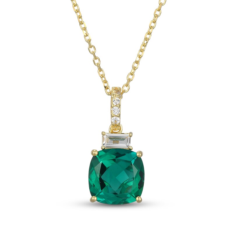 Main Image 1 of Cushion-Cut Lab-Created Emerald & White Lab-Created Sapphire Necklace 18K Yellow Gold-Plated Sterling Silver 18"