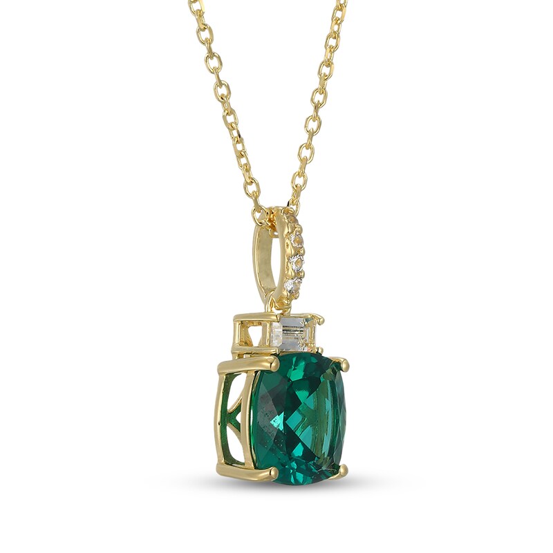 Main Image 2 of Cushion-Cut Lab-Created Emerald & White Lab-Created Sapphire Necklace 18K Yellow Gold-Plated Sterling Silver 18"