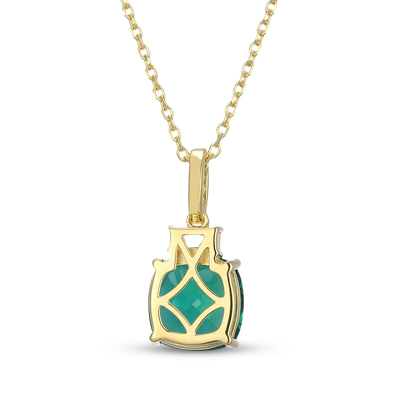 Main Image 3 of Cushion-Cut Lab-Created Emerald & White Lab-Created Sapphire Necklace 18K Yellow Gold-Plated Sterling Silver 18"