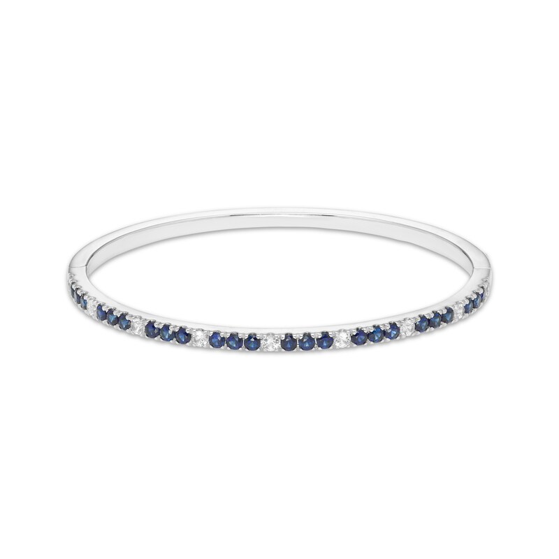 Blue White Lab-Created Sapphire Bangle Bracelet Sterling Silver