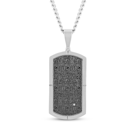 Men's Diamond Accent Dog Tag Necklace ct tw Stainless Steel & Black Ion Plating 24"