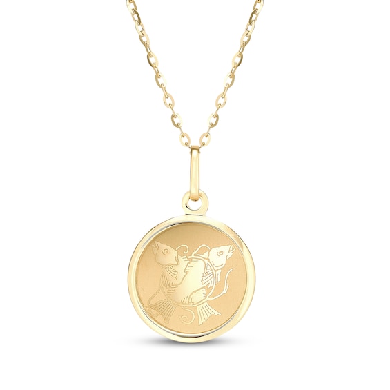 Zodiac Pisces Medallion Necklace 14K Yellow Gold 18"