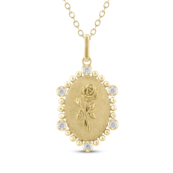 Rose Birth Flower Diamond Necklace 1/10 ct tw 10K Yellow Gold 18"